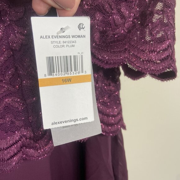 Alex Evenings Woman 16W Plum Lace Sequin Bodice Chiffon Mother Of Bride Dress - Picture 6 of 16